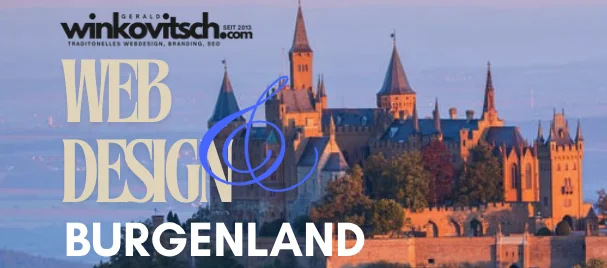 Webdesign Burgenland – Burg im Hintergrund mit Webdesign Schriftzug und winkovitsch.com Logo